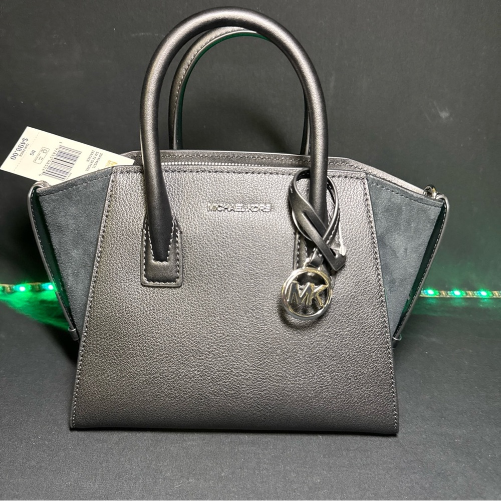 Michael Kors Avril Small Satchel Shoulder Crossbody Bag Black Leather